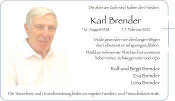 Traueranzeige von Karl Brender von trauer.extra-tipp-moenchengladbach.de