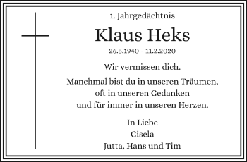 Traueranzeige von Klaus Heks von trauer.extra-tipp-moenchengladbach.de