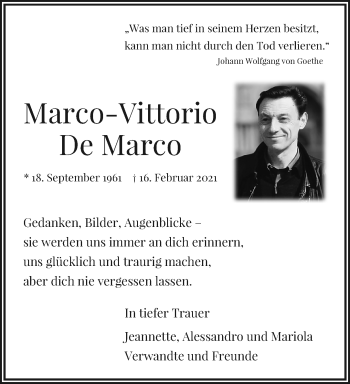 Traueranzeige von Marco-Vittorio De Marco von trauer.mein.krefeld.de