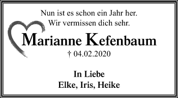 Traueranzeige von Marianne Kefenbaum von trauer.mein.krefeld.de