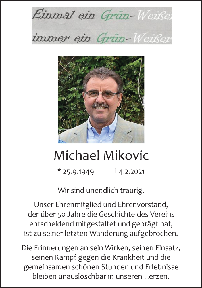  Traueranzeige für Michael Mikovic vom 20.02.2021 aus trauer.wuppertaler-rundschau.de