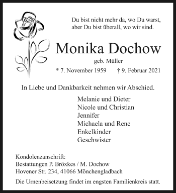 Traueranzeige von Monika Dochow von trauer.extra-tipp-moenchengladbach.de