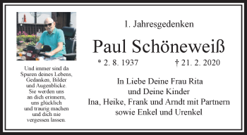Traueranzeige von Paul Schöneweiß von trauer.wuppertaler-rundschau.de