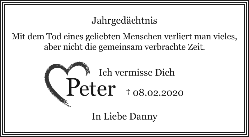  Traueranzeige für Peter  vom 14.02.2021 aus trauer.mein.krefeld.de