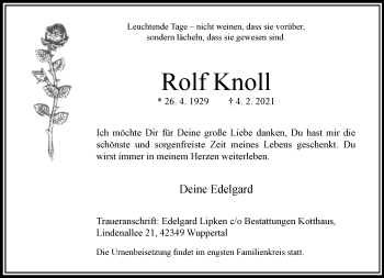 Traueranzeige von Rolf Knoll von trauer.wuppertaler-rundschau.de