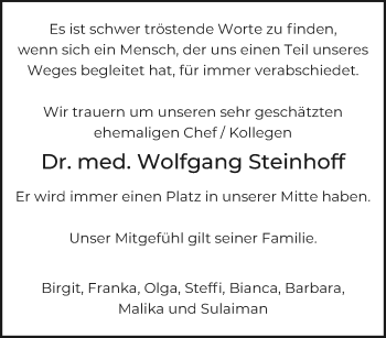 Traueranzeige von Wolfgang Steinhoff von trauer.extra-tipp-moenchengladbach.de