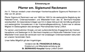 Traueranzeige von Sigismund Reckmann 