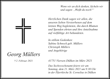 Traueranzeige von Georg Müllers von trauer.extra-tipp-moenchengladbach.de