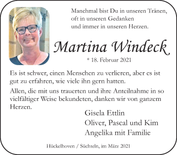 Traueranzeige von Martina Windeck von trauer.extra-tipp-moenchengladbach.de