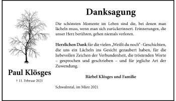 Traueranzeige von Paul Klösges von trauer.extra-tipp-moenchengladbach.de