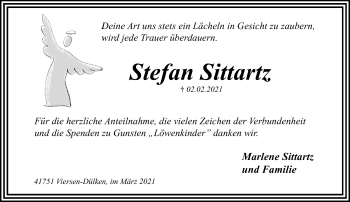Traueranzeige von Stefan Sittartz von trauer.extra-tipp-moenchengladbach.de