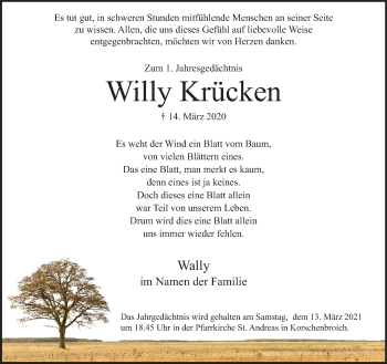 Traueranzeige von Willy Krücken von trauer.extra-tipp-moenchengladbach.de