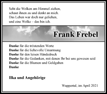 Traueranzeige von Frank Frebel von trauer.wuppertaler-rundschau.de