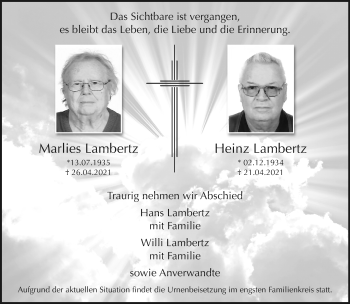 Traueranzeige von Marlies und Heinz Lambertz von trauer.extra-tipp-moenchengladbach.de