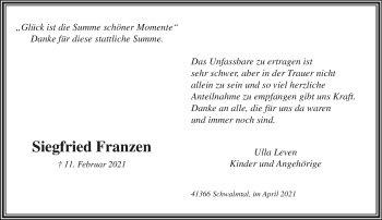 Traueranzeige von Siegfried Franzen von trauer.extra-tipp-moenchengladbach.de