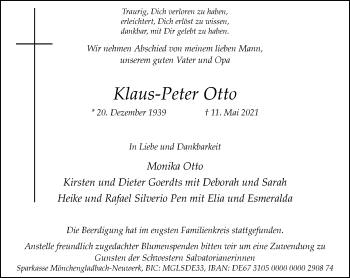 Traueranzeige von Klaus-Peter Otto von trauer.extra-tipp-moenchengladbach.de