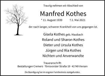 Traueranzeige von Manfred Kothes von trauer.extra-tipp-moenchengladbach.de