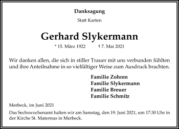Traueranzeige von Gerhard Slykermann von trauer.extra-tipp-moenchengladbach.de