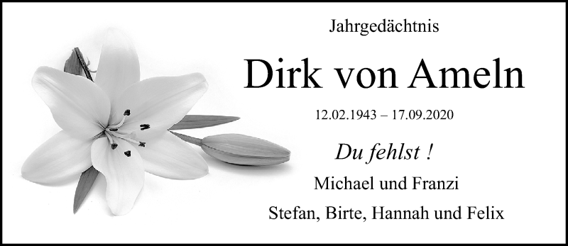  Traueranzeige für Dirk von Ameln vom 12.09.2021 aus trauer.extra-tipp-moenchengladbach.de