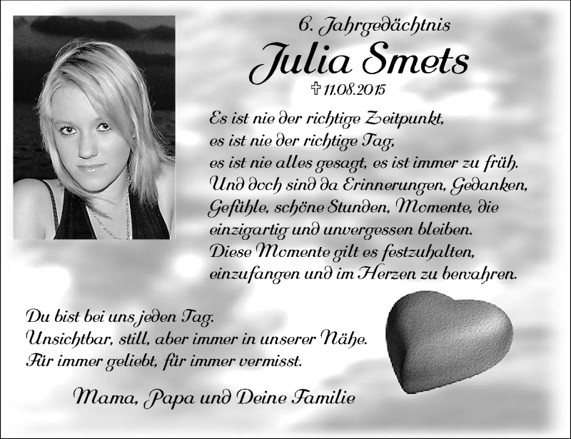  Traueranzeige für Julia Smets vom 15.08.2021 aus trauer.extra-tipp-moenchengladbach.de