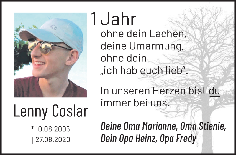  Traueranzeige für Lenny Coslar vom 29.08.2021 aus trauer.extra-tipp-moenchengladbach.de