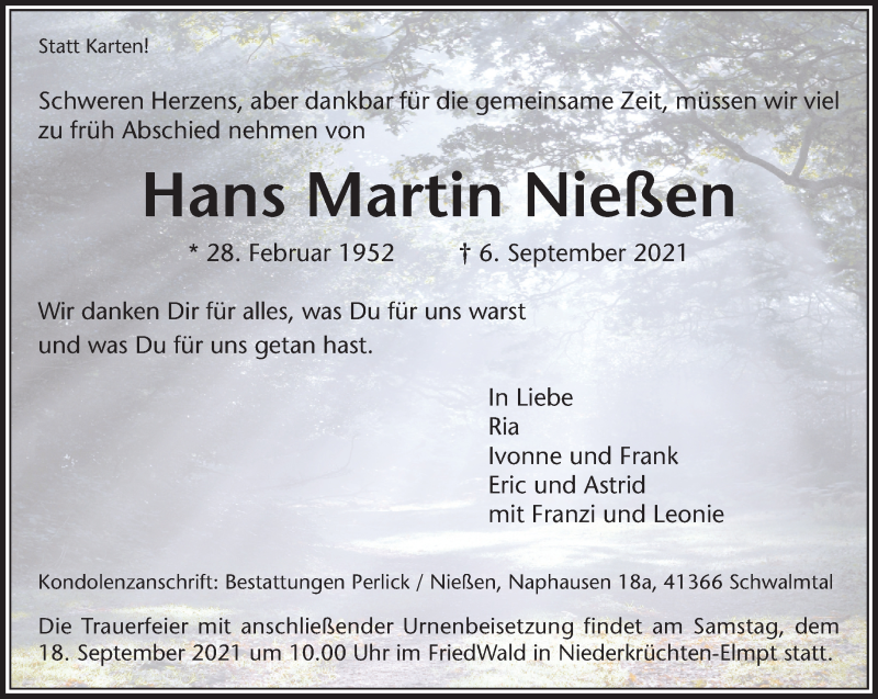 Traueranzeige für Hans Martin Nießen vom 12.09.2021 aus trauer.extra-tipp-moenchengladbach.de
