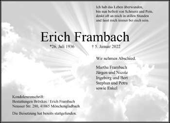 Traueranzeige von Erich Frambach von trauer.extra-tipp-moenchengladbach.de