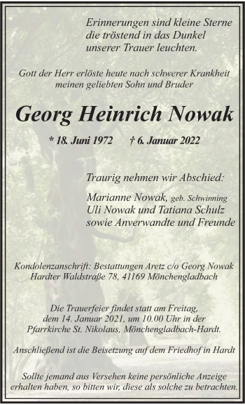 Traueranzeige von Georg Heinrich Nowak von trauer.extra-tipp-moenchengladbach.de