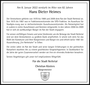 Traueranzeige von Hans Dieter Heimes von trauer.extra-tipp-moenchengladbach.de