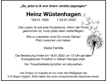 Traueranzeige von Heinz Wüstenhagen von trauer.wuppertaler-rundschau.de