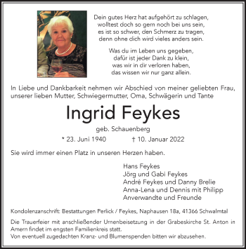 Traueranzeige von Ingrid Feykes von trauer.extra-tipp-moenchengladbach.de