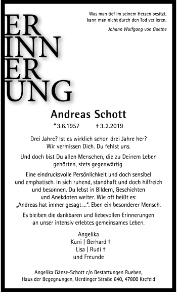 Traueranzeige von Andreas Schott von trauer.mein.krefeld.de