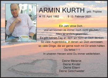 Traueranzeige von Armin Kurth von trauer.extra-tipp-moenchengladbach.de