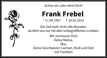 Traueranzeige von Frank Frebel von trauer.wuppertaler-rundschau.de