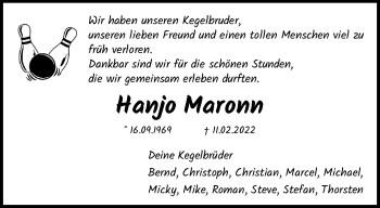 Traueranzeige von Hanjo Maronn von trauer.extra-tipp-moenchengladbach.de