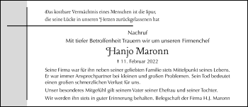Traueranzeige von Hanjo Maronn von trauer.extra-tipp-moenchengladbach.de
