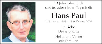 Traueranzeige von Hans Paul von trauer.extra-tipp-moenchengladbach.de
