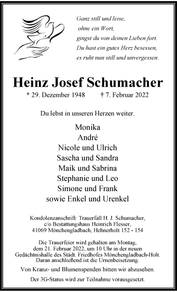 Traueranzeige von Heinz Josef Schumacher von trauer.extra-tipp-moenchengladbach.de