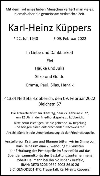 Traueranzeige von Karl-Heinz Küppers von trauer.extra-tipp-moenchengladbach.de
