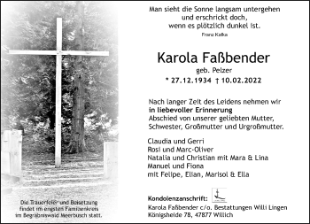 Traueranzeige von Karola Faßbender von trauer.extra-tipp-moenchengladbach.de