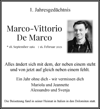 Traueranzeige von Marco-Vittorio De Marco von trauer.mein.krefeld.de