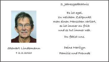Traueranzeige von Stewart Lindemann von trauer.wuppertaler-rundschau.de
