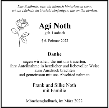 Traueranzeige von Agi Noth von trauer.extra-tipp-moenchengladbach.de