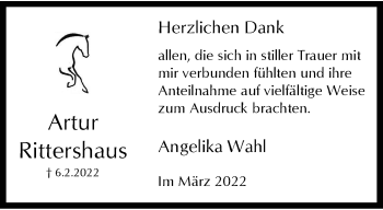 Traueranzeige von Artur Rittershaus von trauer.wuppertaler-rundschau.de