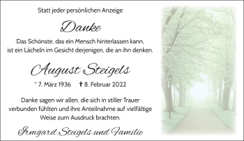 Traueranzeige von August Steigels von trauer.extra-tipp-moenchengladbach.de