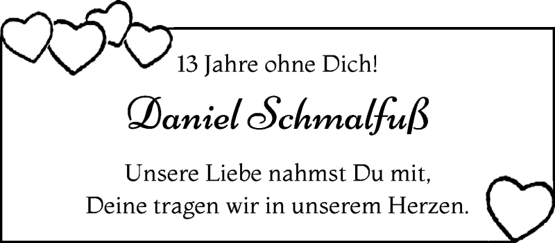  Traueranzeige für Daniel Schmalfuß vom 06.03.2022 aus trauer.extra-tipp-moenchengladbach.de