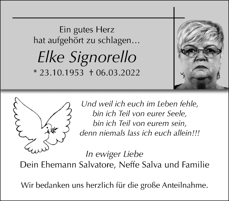  Traueranzeige für Elke Signorello vom 20.03.2022 aus trauer.mein.krefeld.de