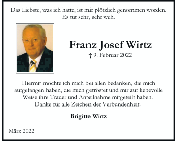 Traueranzeige von Franz Josef Wirtz von trauer.extra-tipp-moenchengladbach.de