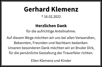 Traueranzeige von Gerhard Klemenz von trauer.wuppertaler-rundschau.de