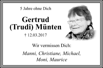 Traueranzeige von Gertrud Münten von trauer.extra-tipp-moenchengladbach.de